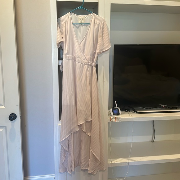 Hi Low Pink and White Striped Wrap Dress - Picture 1 of 3